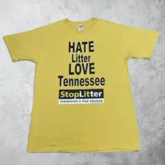 アンビル Tシャツ L イエロー 両面プリント メッセージ 古着 山吹色 半袖