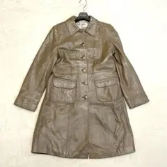 美品 BALMAIN ロングコート ラムレザー羊革 ベルト付 裏地総柄 7号 レザーコート メンズ ロングコート アウター 秋 冬 本革 ベルト