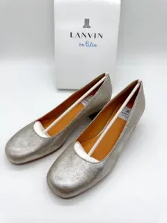 新品 ランバン ビジュー スクエアトゥ パンプス プラチナ 22.5cm