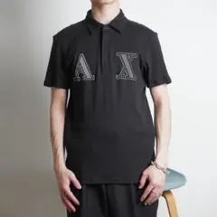 ARMANI EXCHANGE フロッキーロゴ半袖ポロシャツ 黒/FZ116