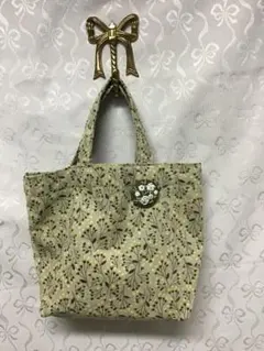 ハンドメイド　コーデュロイ花柄プリント ミニトートバッグ