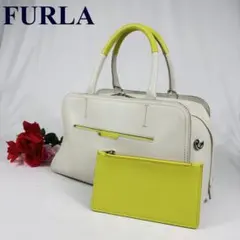 FURLA ハンドバッグ ボストン バイカラー PVC ポーチ付き