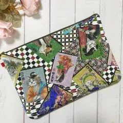 浮世絵　和柄　歌舞伎　日本画　かるた　猫　ふんわり　大きめ　A5 手帳　ポーチのサムネイル