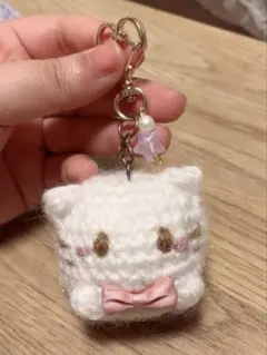 ハンドメイド 編み物 あみぐるみ 猫 ねこ キーホルダー 素人作品
