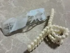 透明アクリルバレッタ パール風バンスクリップ