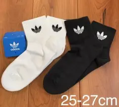 新品　アディダス　25-27cm ミッドカットアンクルソックス　白黒2足セット