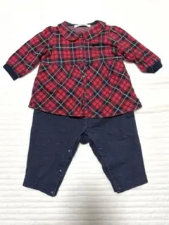 familiar チェック柄　ロンパース 70サイズ　赤　ネイビー
