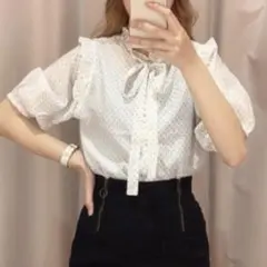 ヘザー Heather ドット柄リボン付きブラウス