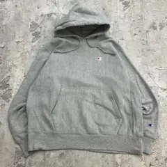 チャンピオン　リバースウィーブ　ワンポイント　刺繍　パーカー　古着　杢グレー　L