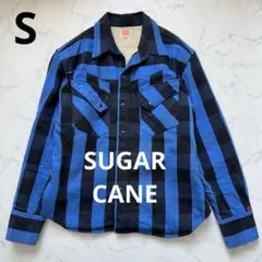 n34【シュガーケーン】ツイルチェックシャツジャケット 裏ボア ブロックチェック