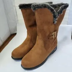 未使用 ファー付きブラウンスエード調ブーツ　25cm 4E
