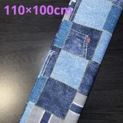 【1点限定】デニム調パッチワーク風生地　オックス　《110×100cm》