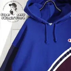 人気 チャンピオン リバースウィーブ スウェットパーカー L相当 ブルー 古着