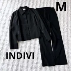 INDIVI ブラック パンツスーツ ストレッチ セットアップ Mサイズ