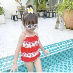 いちご柄ベビー水着70cm　帽子付２点セット　ワンピースタイプ　キッズ水着