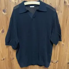 GU ウォッシャブルメッシュニットシャツ ブラック 透かし編みニット