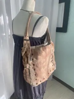 ファー スエード ショルダーバッグ スタッズ付き
