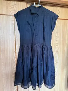 黒 シフォン風 半袖シャツワンピース