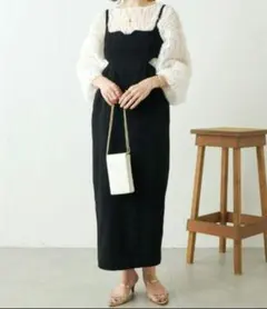 Q.anos クリッピングデニムジャンスカ ジャンパースカート