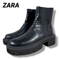 ZARA ザラ 本革 レザー サイドゴアブーツ 厚底 ブラック 黒 38