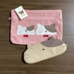 CARA 猫刺繍ポーチとペンケースセット
