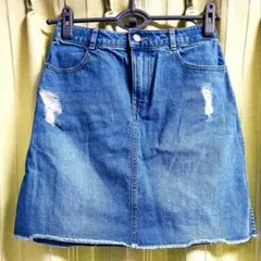 コルザ　ジーンズ　デニムブルー ダメージ古着風　タイトスカート ミニ丈　ギャル系