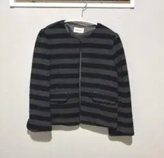 NOMBRE IMPAIR ノーカラーニットジャケット ネイビーグレー　ボーダー