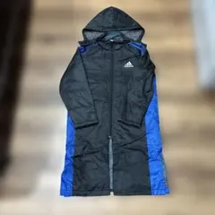 【 adidas 】 フード付きコート 黒/青 ①