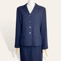 ♥️美品 アリスバーリー 黒 ウール ストライプ スカートスーツセットアップ Ⅼのサムネイル
