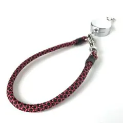 【パラコード製】リール付ハンドストラップ　赤黒　4mm レッドブラックパスケース