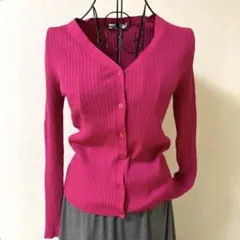 P LST Vネックリブ編み 長袖カーディガン Mマゼンダピンク未使用に近い✨