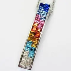 新品 cz アミュレット ネックレス シンプル 七色 虹色 ペンダント 
