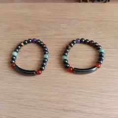 天然石ビーズブレスレット 2個セット(磁石入り)