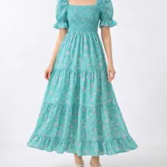 SHEIN【S】ワンピース 半袖 ロング丈 花柄 ティアード スリット