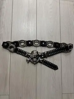 スカルデザイン スタッズ付きレザーベルト