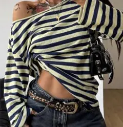 ボーダー オフショルダー 長袖 トップス
