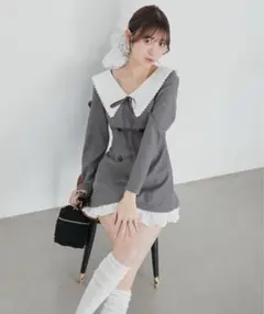 MAJESTIC LEGON 襟付きレイヤード風ミニワンピース