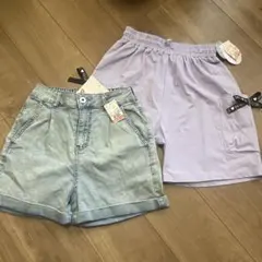 新品　女の子　しまむら　160 ショートパンツ 2枚　デニム　紫