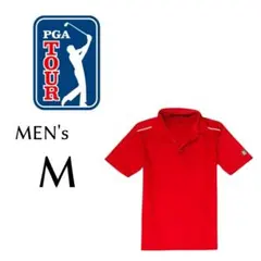 メンズMサイズ◇PGA TOUR◇ボタンダウン半袖ポロシャツ 赤