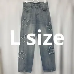レディース　星　スター　デニムパンツ　Lサイズ
