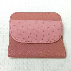 ピンク系 レザー調 オーストリッチ風 二つ折り財布 ミニ財布