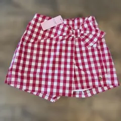 赤と白のギンガムチェック キュロットスカート 140