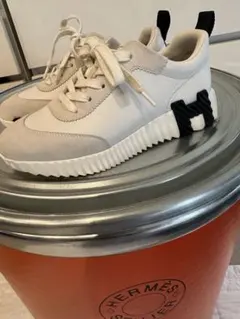 厚底レザー スニーカー ホワイト/グレー