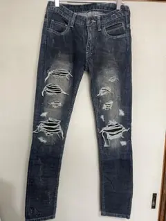 14th addiction レザー凹凸パッチデニムパンツleather - メルカリ