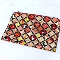 匿名配送　ハンドメイド　和柄　猫柄ポーチ　大きめ　ネコ　にゃんこ