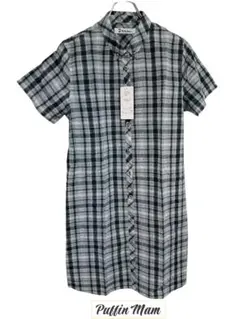 Puffin Mam　チェック柄 半袖シャツワンピース グレー系