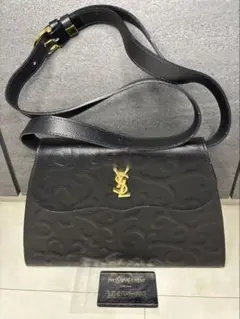 【美品】イヴサンローラン　ショルダーバッグ　YSL　唐草　総柄　レザー　ブラック 美品】イヴサンローラン ショルダーバッグ YSL 唐草 総柄 レザー