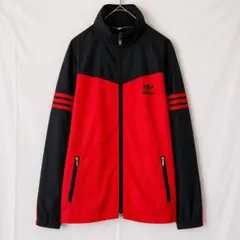 adidas ナイロンジャケット ウィンドブレーカー　ロゴ刺繍 赤黒　ブラック