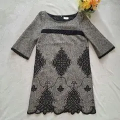 Grace Class ウール混 ツイード 七分丈 ミニワンピース 刺繍 リボン
