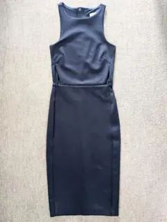 【新品】H&M ウエスト穴あきデザインノースリーブタイトワンピース ネイビー